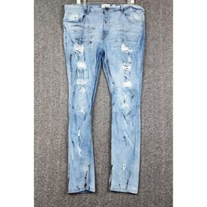 FWRD Denim Jeans Mens 40 Light Wash Distressed Black Paint Splatter Skinny Moto
